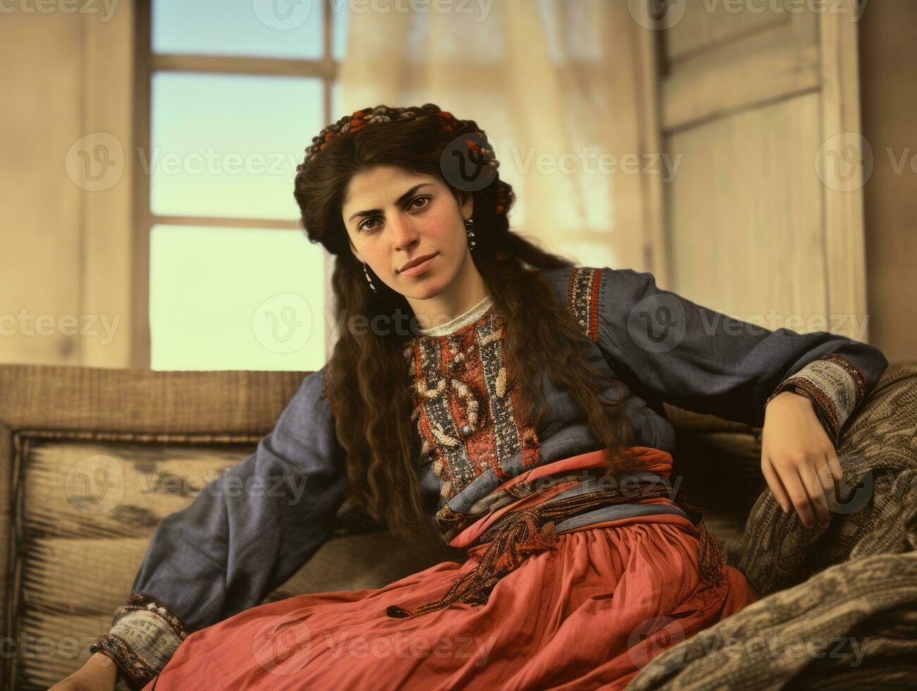 Old colored photograph of arabian woman from early 1900s AI Generative photo