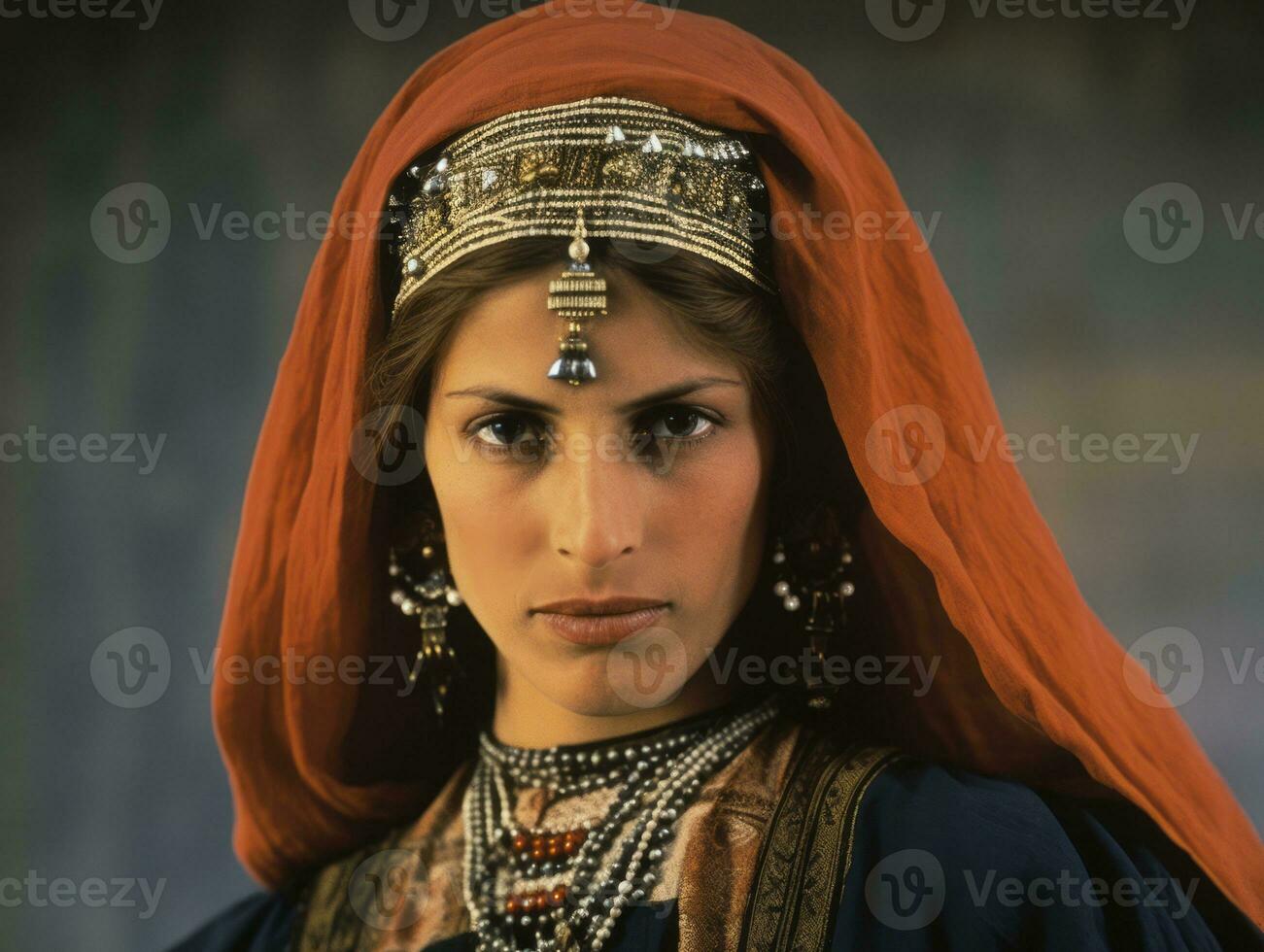 Old colored photograph of arabian woman from early 1900s AI Generative photo