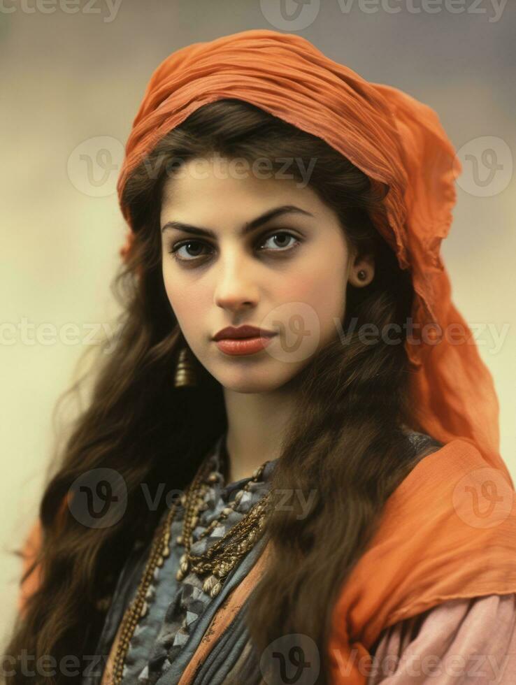 Old colored photograph of arabian woman from early 1900s AI Generative photo