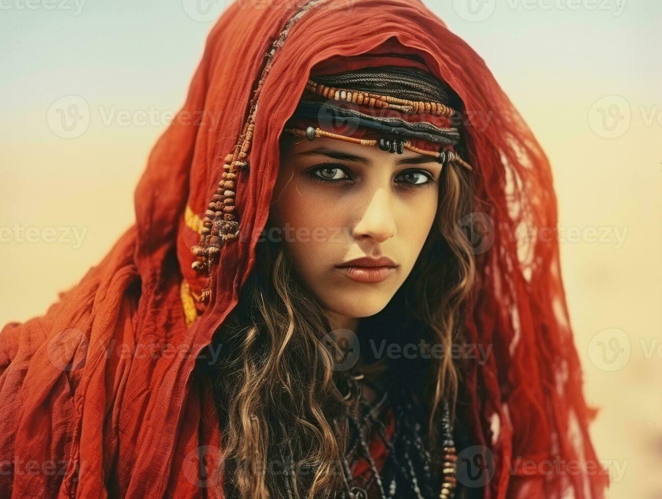 Old colored photograph of arabian woman from early 1900s AI Generative photo