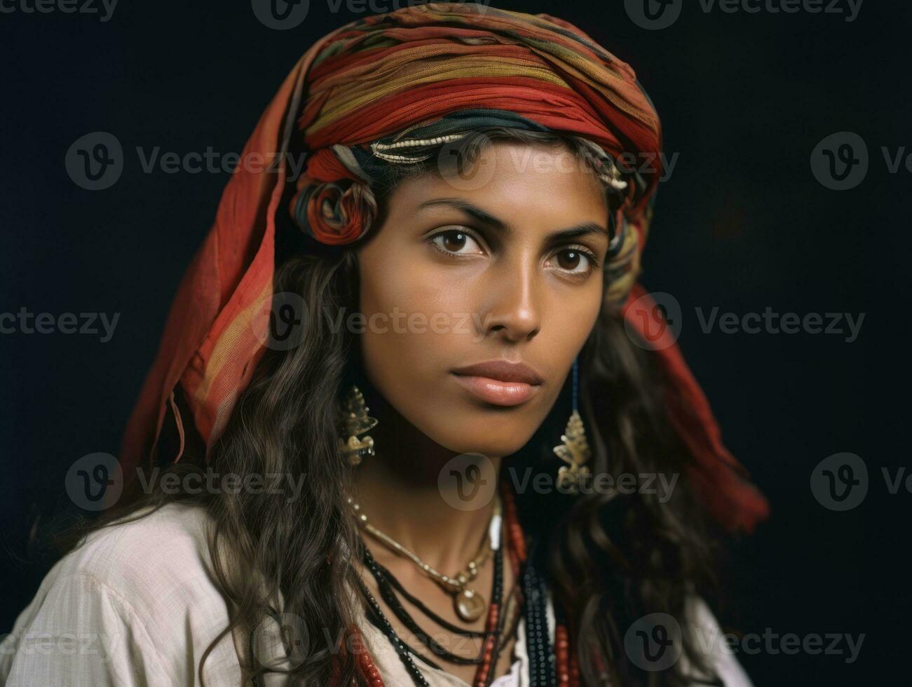 Old colored photograph of arabian woman from early 1900s AI Generative photo