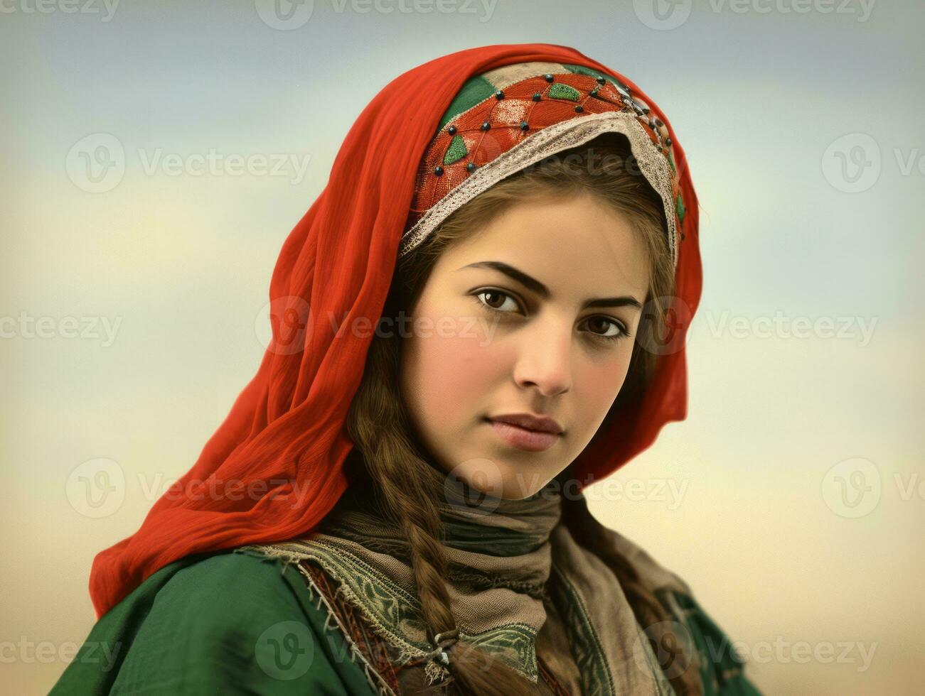 Old colored photograph of arabian woman from early 1900s AI Generative photo