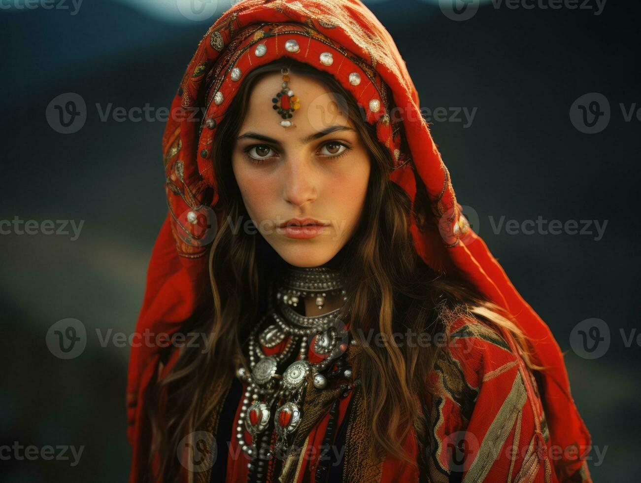 Old colored photograph of arabian woman from early 1900s AI Generative photo