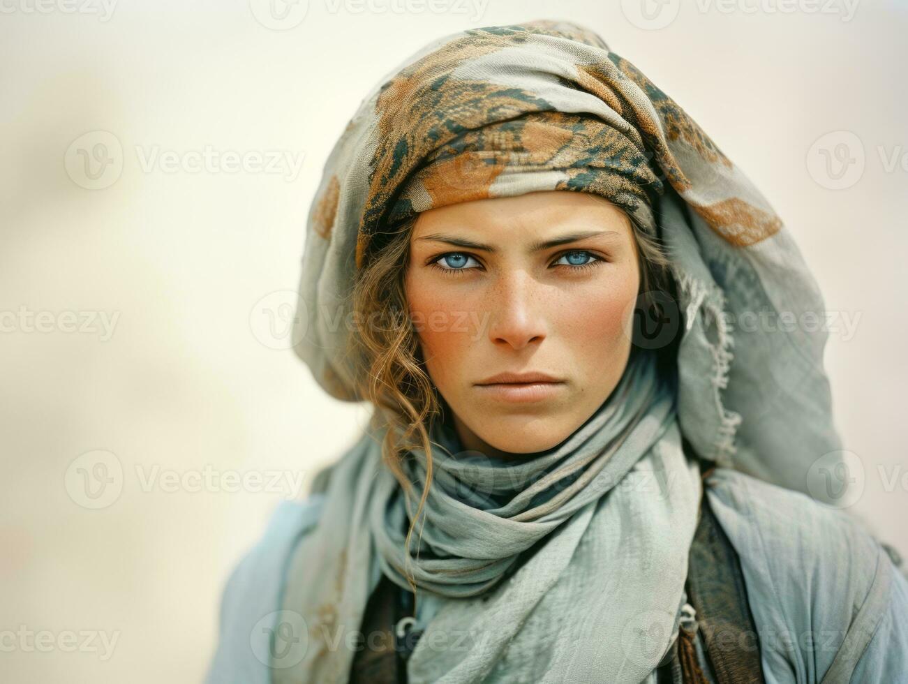 Old colored photograph of arabian woman from early 1900s AI Generative photo