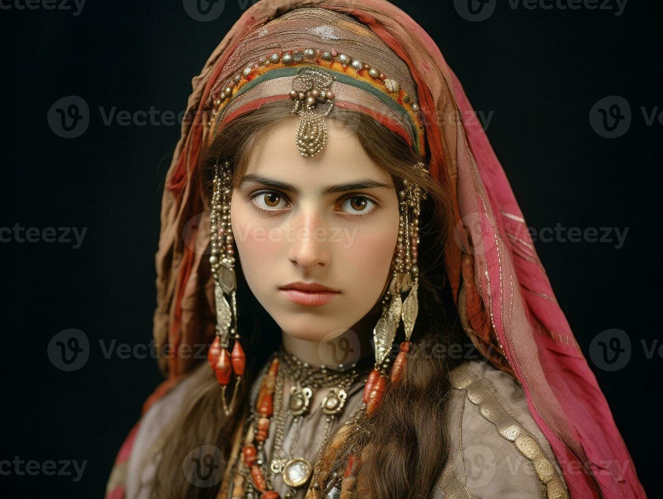 Old colored photograph of arabian woman from early 1900s AI Generative photo