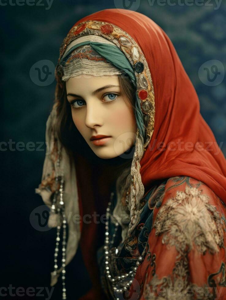 Old colored photograph of arabian woman from early 1900s AI Generative photo