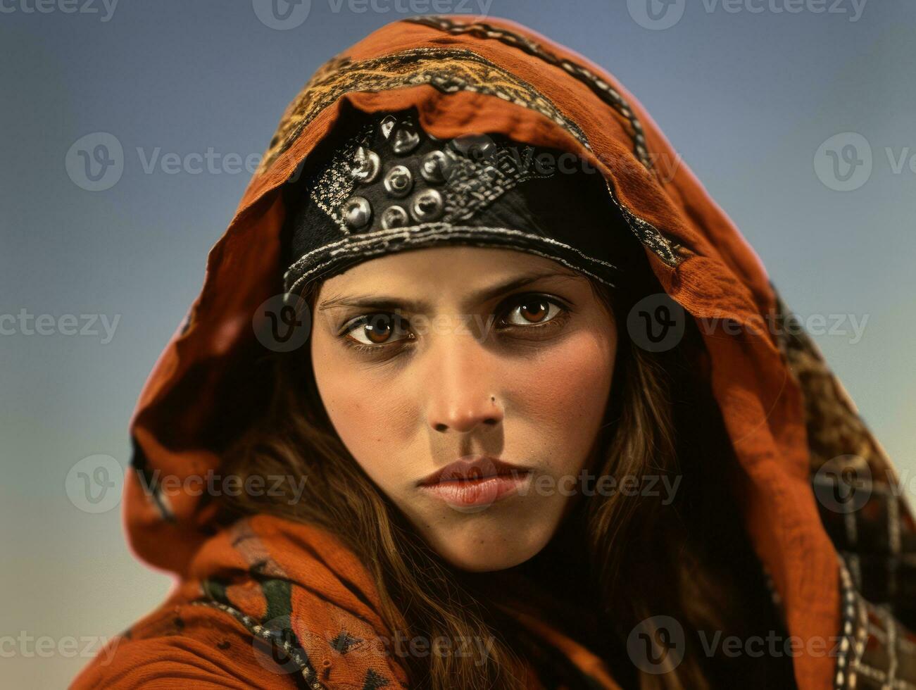 Old colored photograph of arabian woman from early 1900s AI Generative photo