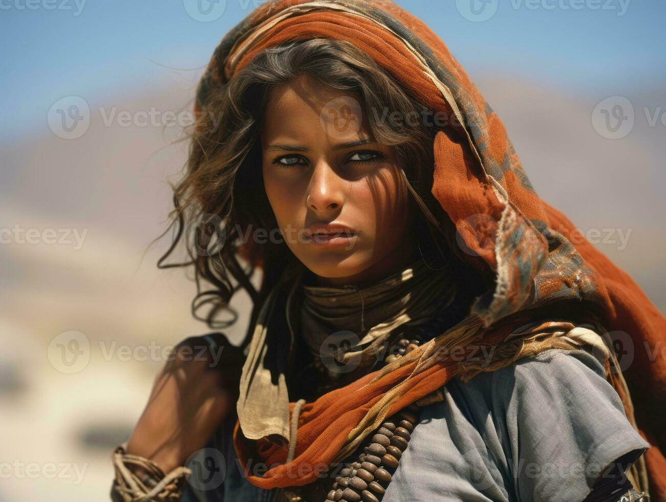 Old colored photograph of arabian woman from early 1900s AI Generative photo