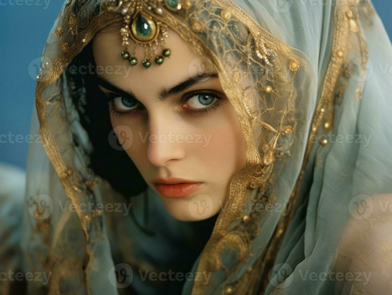 Old colored photograph of arabian woman from early 1900s AI Generative photo