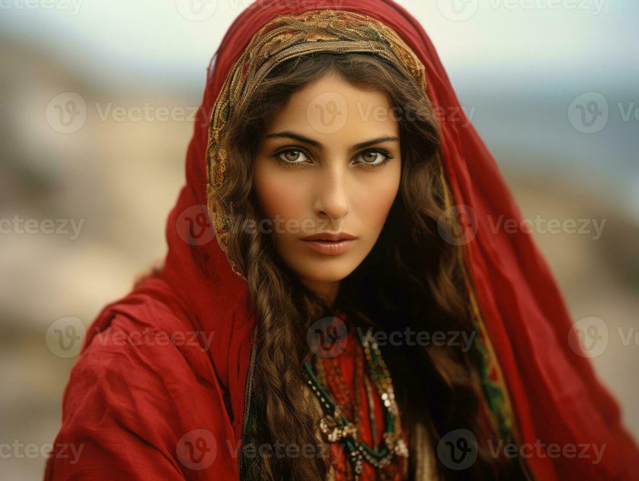 Old colored photograph of arabian woman from early 1900s AI Generative photo