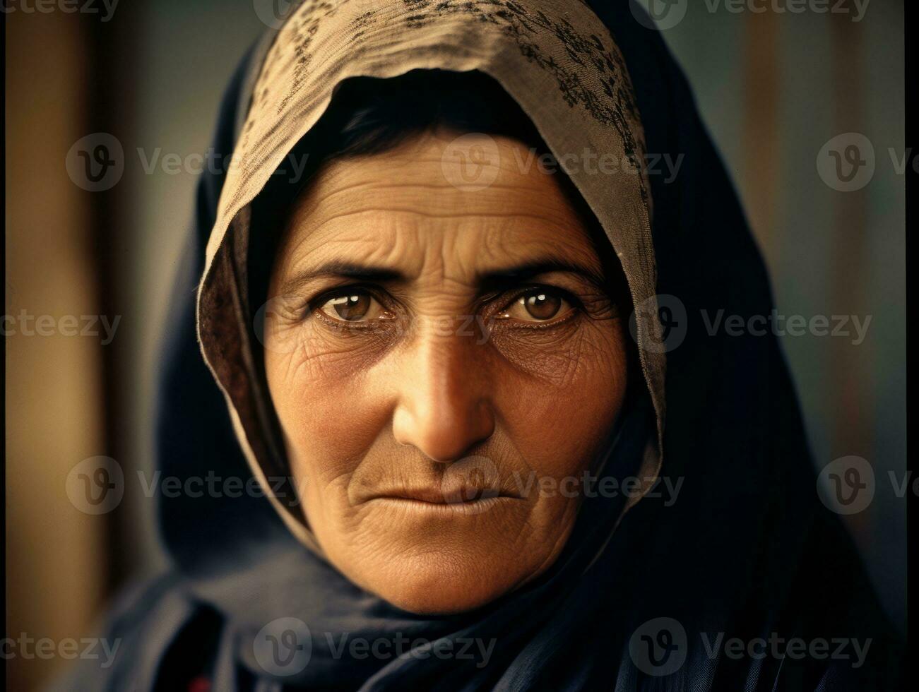 antiguo de colores fotografía de árabe mujer desde temprano 1900 ai generativo foto