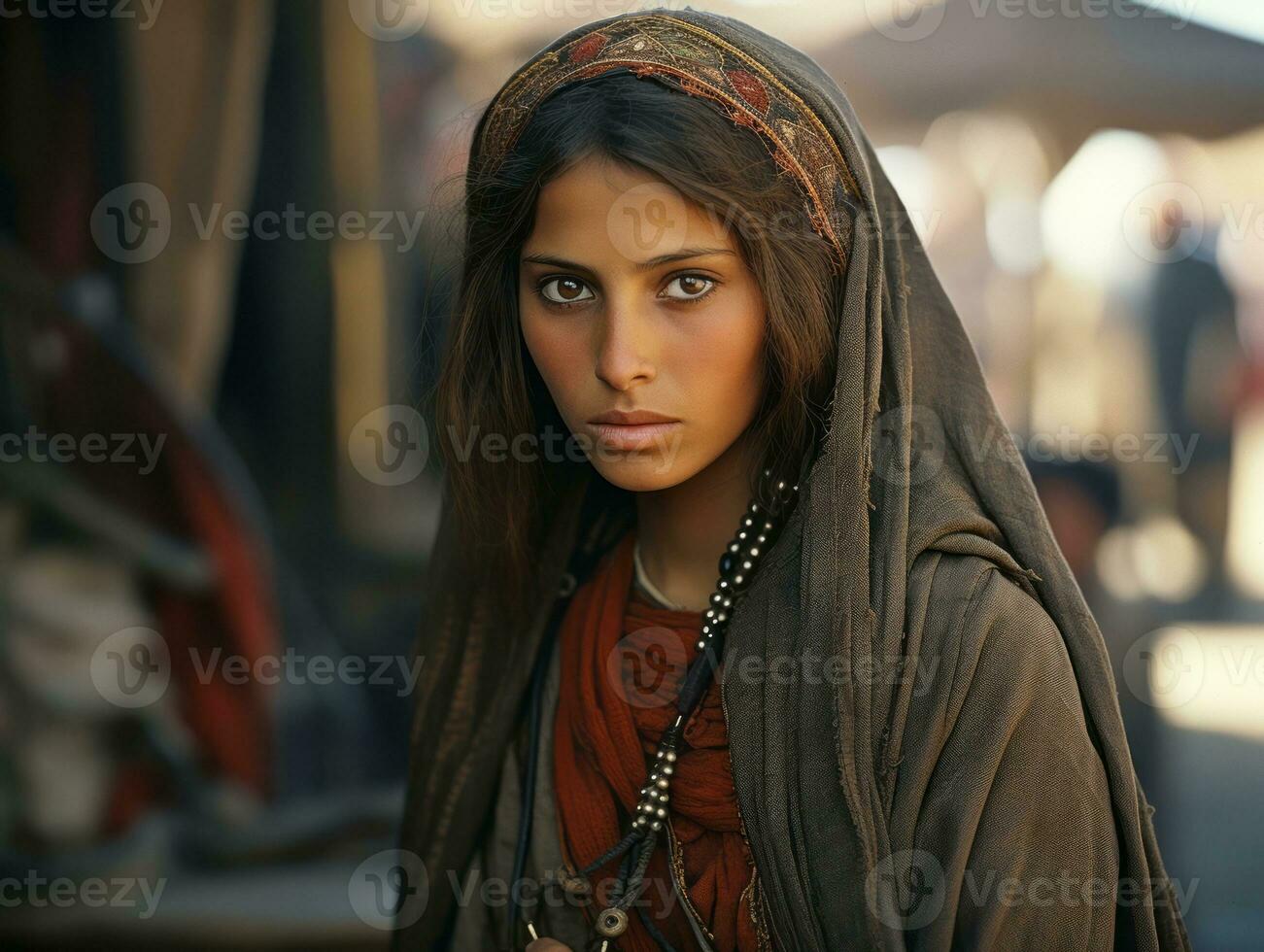 Old colored photograph of arabian woman from early 1900s AI Generative photo