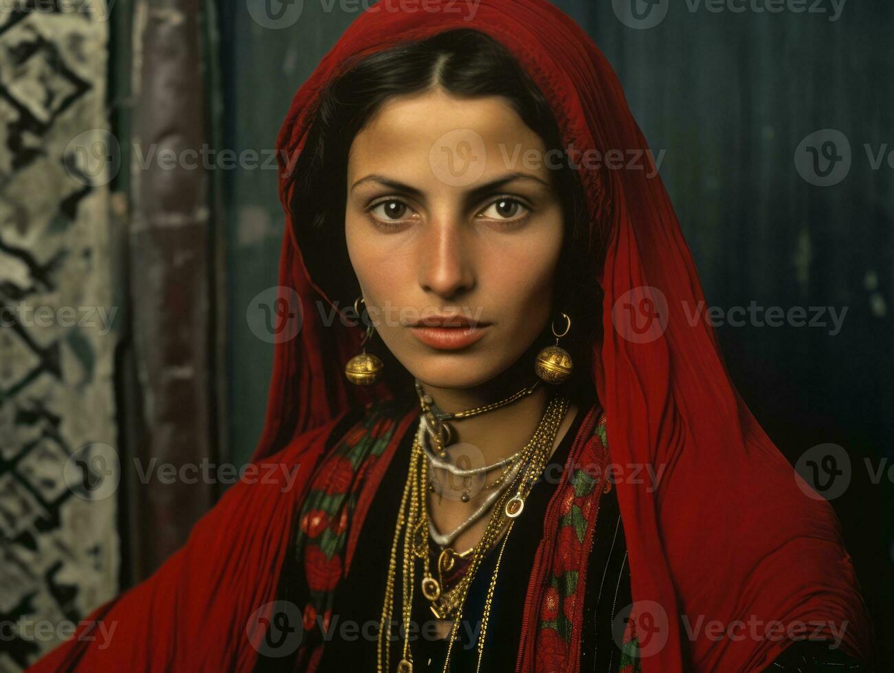 Old colored photograph of arabian woman from early 1900s AI Generative photo