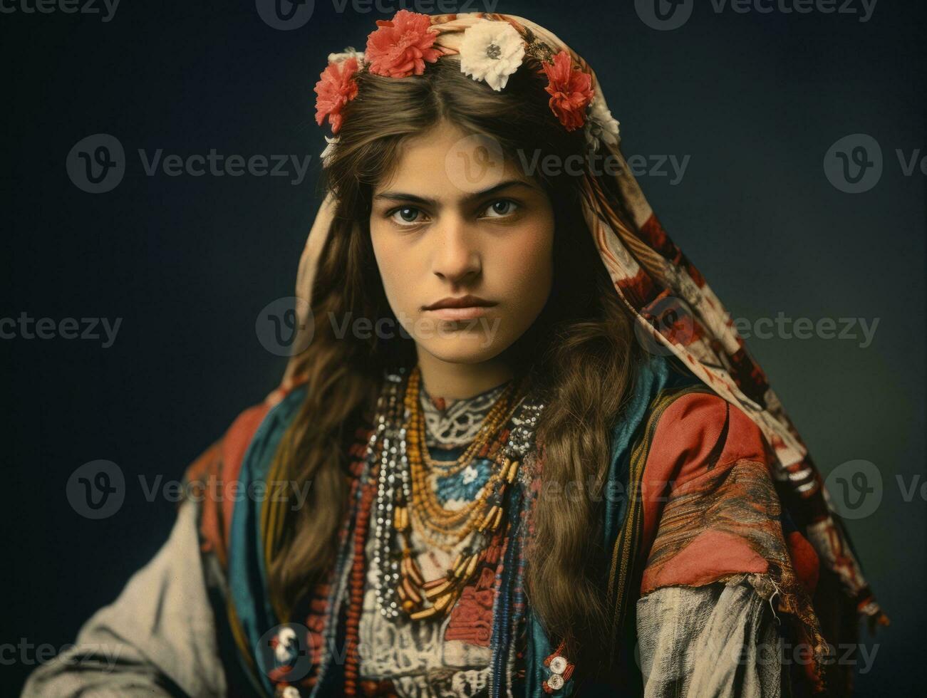 Old colored photograph of arabian woman from early 1900s AI Generative photo