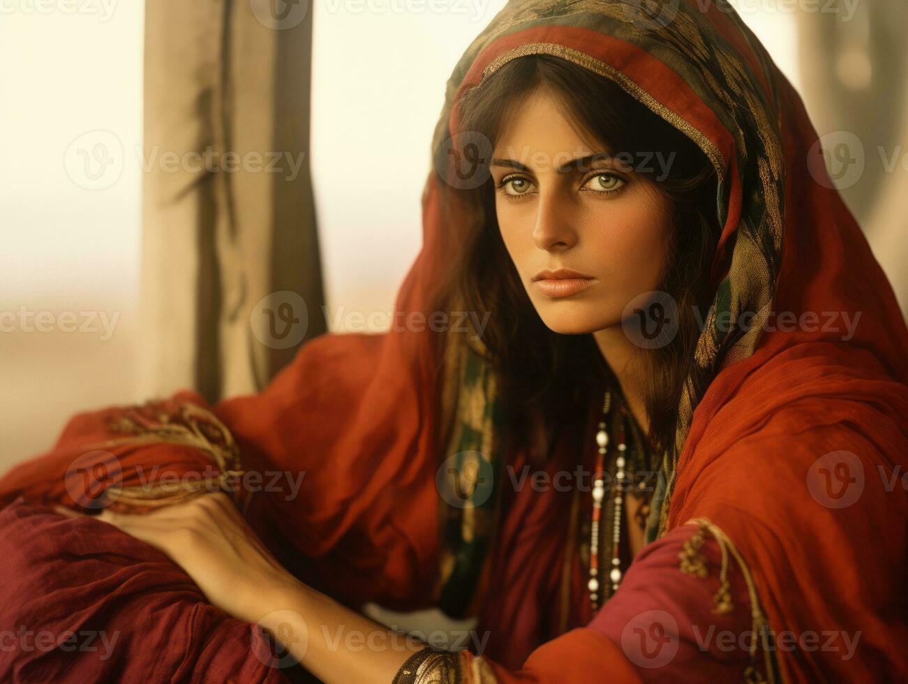 Old colored photograph of arabian woman from early 1900s AI Generative photo