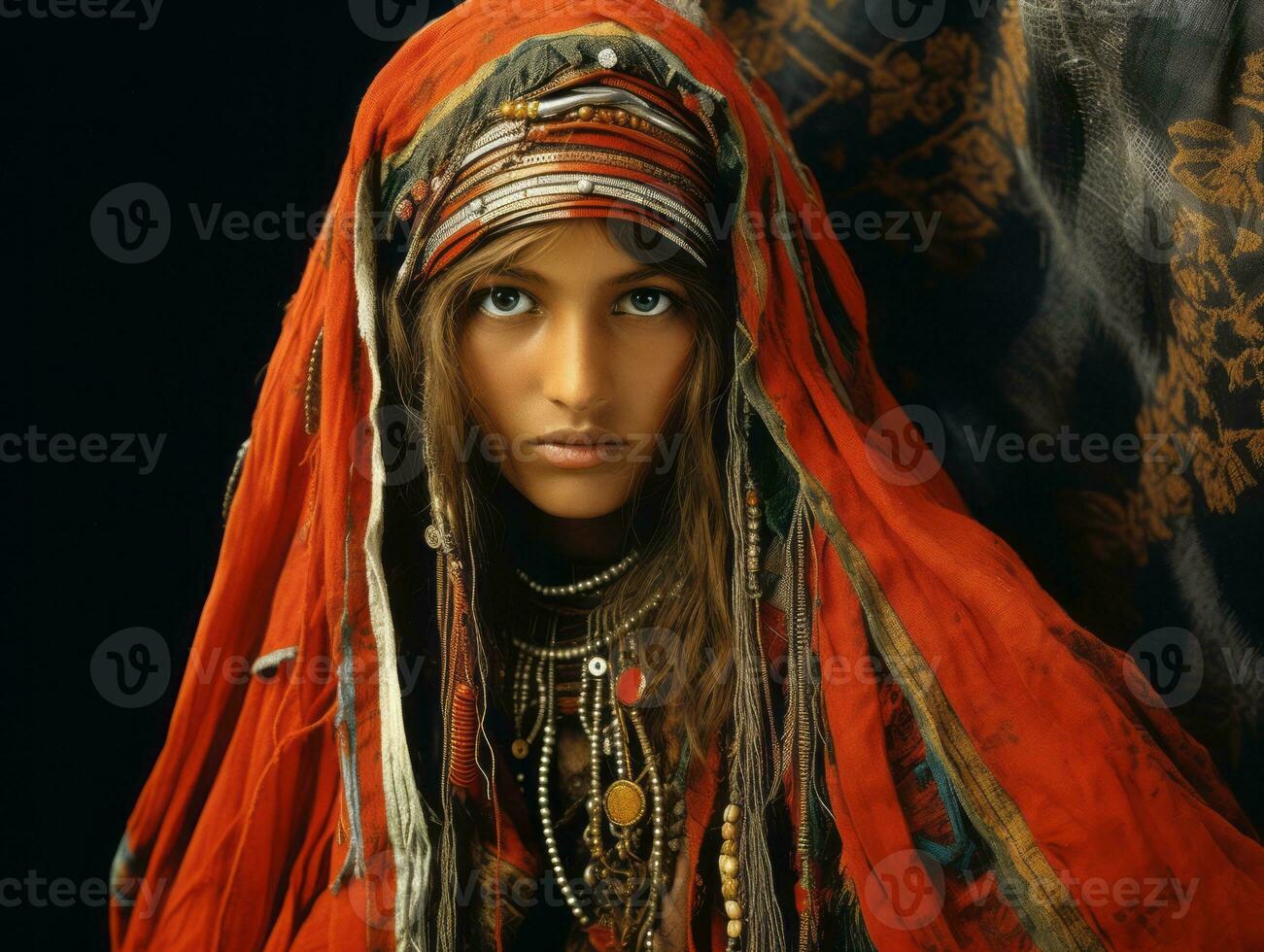 Old colored photograph of arabian woman from early 1900s AI Generative photo