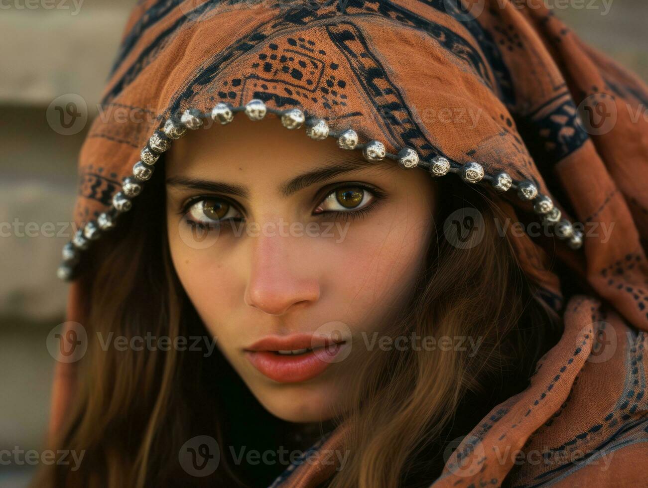 Old colored photograph of arabian woman from early 1900s AI Generative photo