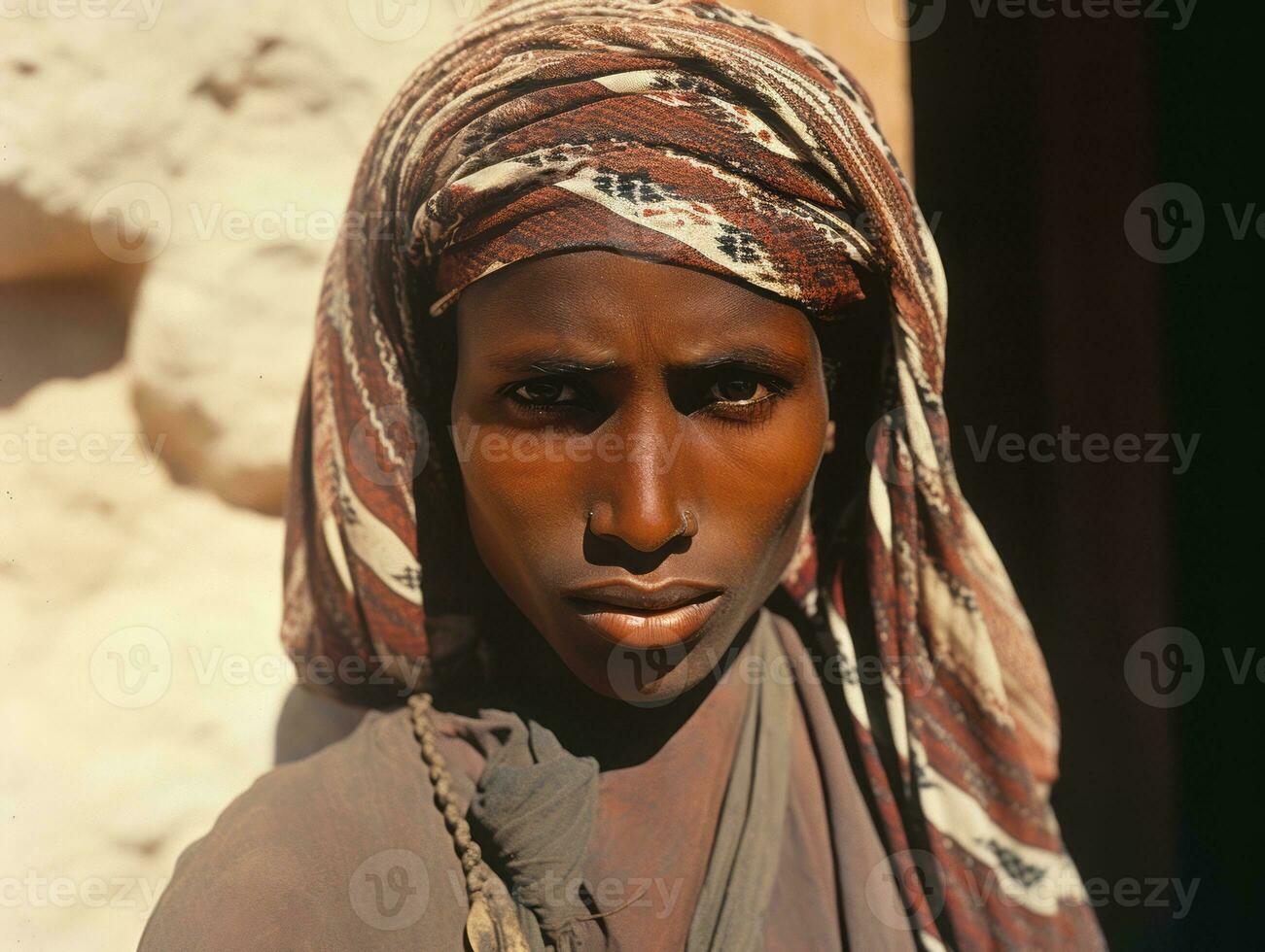 Old colored photograph of arabian woman from early 1900s AI Generative photo