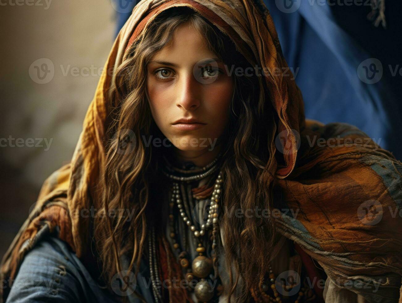 Old colored photograph of arabian woman from early 1900s AI Generative photo