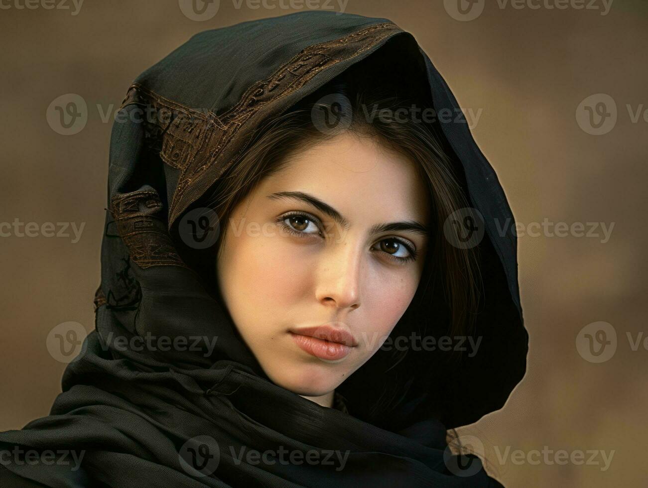 Old colored photograph of arabian woman from early 1900s AI Generative photo