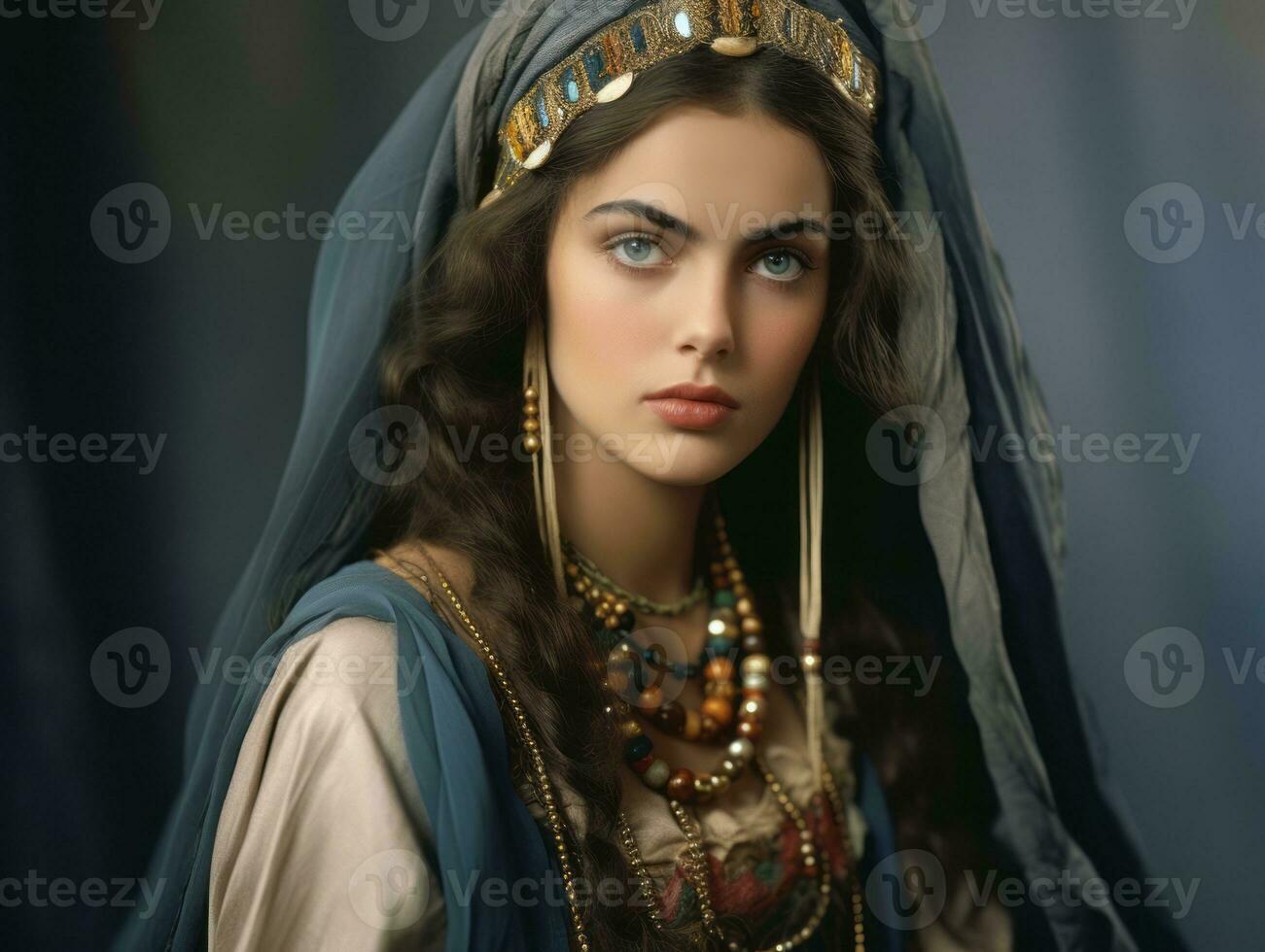 Old colored photograph of arabian woman from early 1900s AI Generative photo