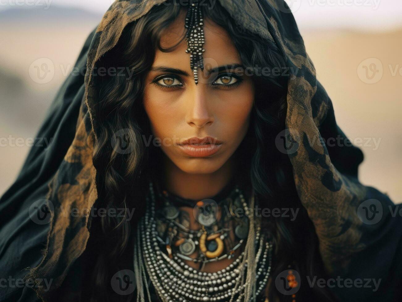 Old colored photograph of arabian woman from early 1900s AI Generative photo