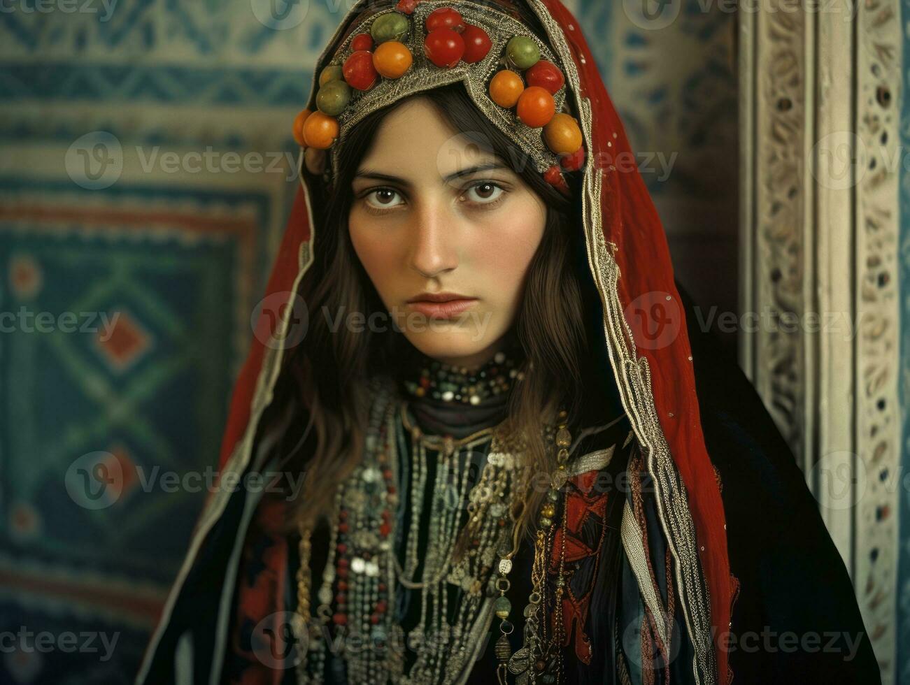 Old colored photograph of arabian woman from early 1900s AI Generative photo