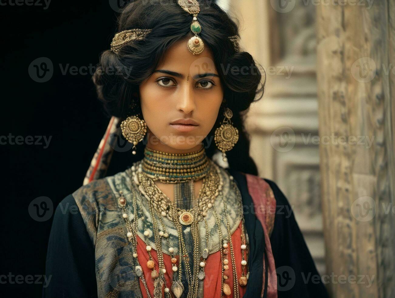Old colored photograph of arabian woman from early 1900s AI Generative photo