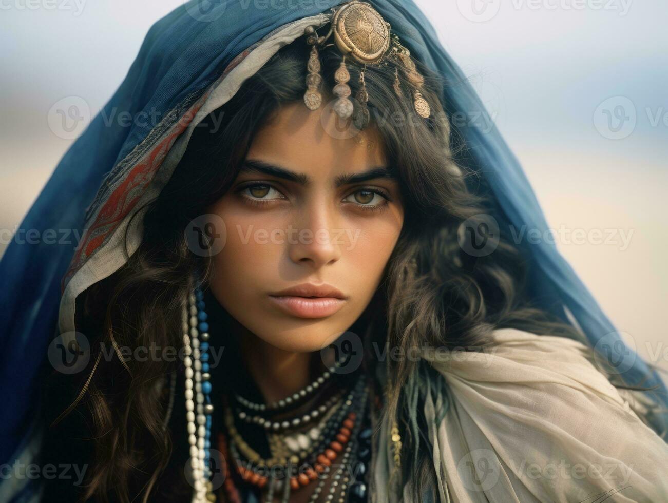 Old colored photograph of arabian woman from early 1900s AI Generative photo