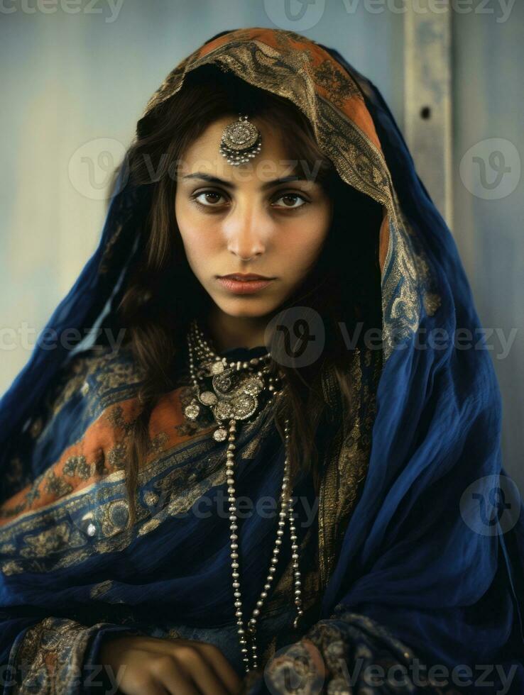 Old colored photograph of arabian woman from early 1900s AI Generative photo