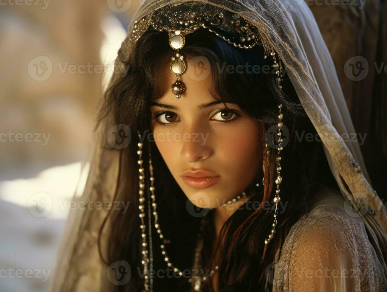 Old colored photograph of arabian woman from early 1900s AI Generative photo