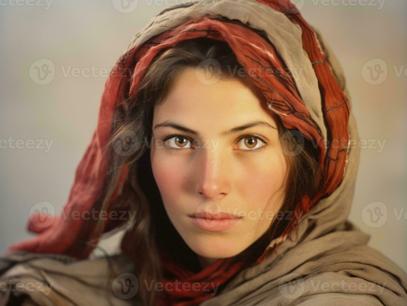 Old colored photograph of arabian woman from early 1900s AI Generative photo