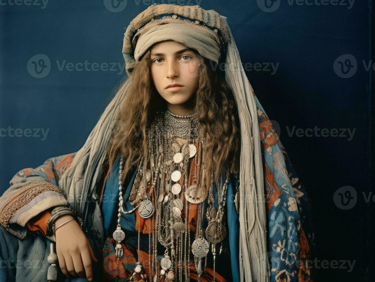 Old colored photograph of arabian woman from early 1900s AI Generative photo