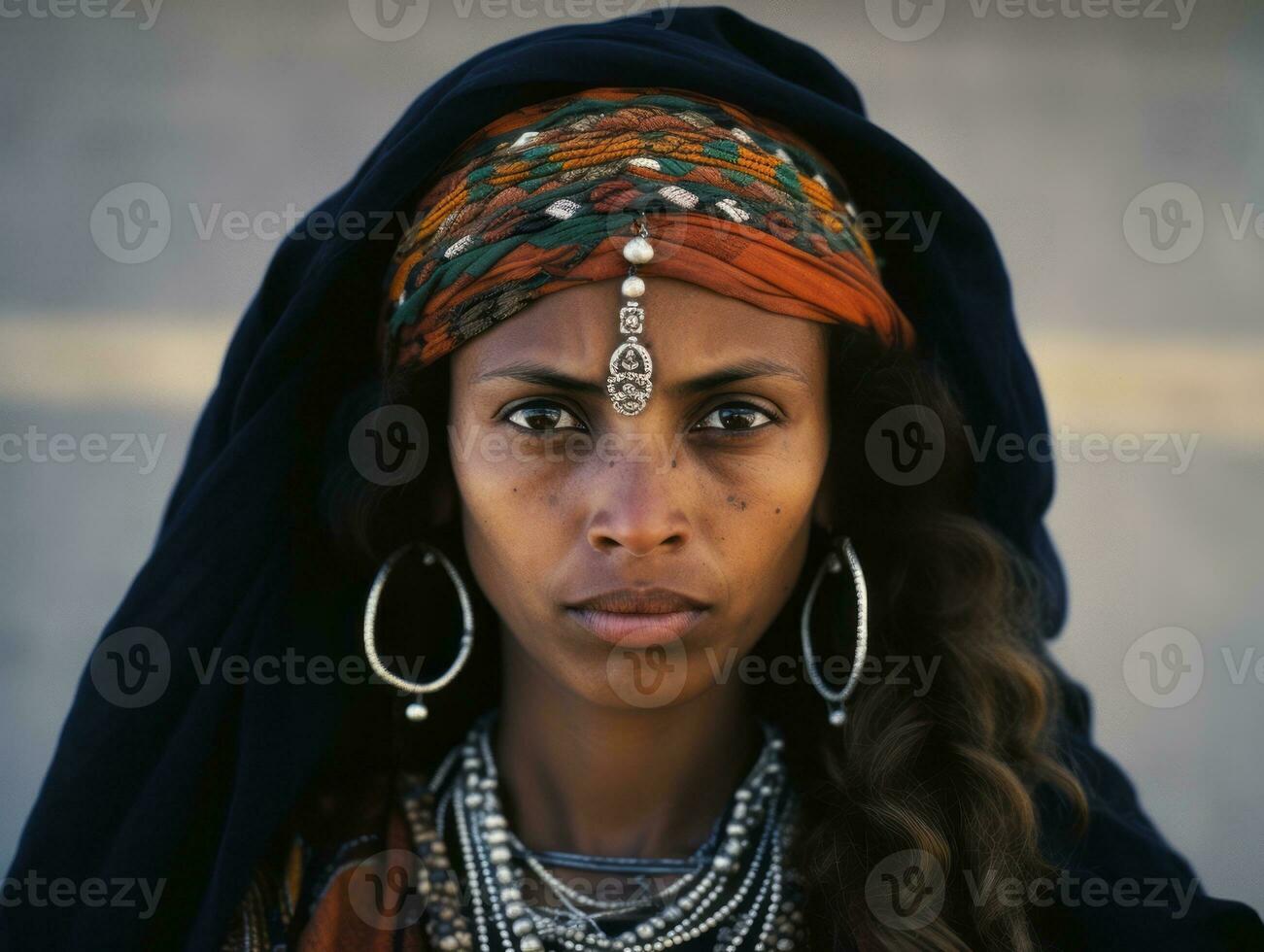 antiguo de colores fotografía de árabe mujer desde temprano 1900 ai generativo foto