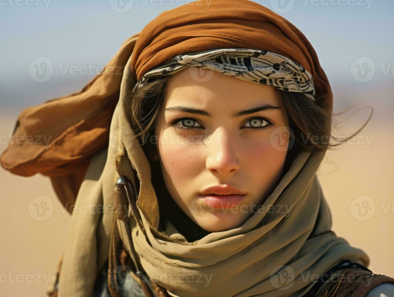 Old colored photograph of arabian woman from early 1900s AI Generative photo