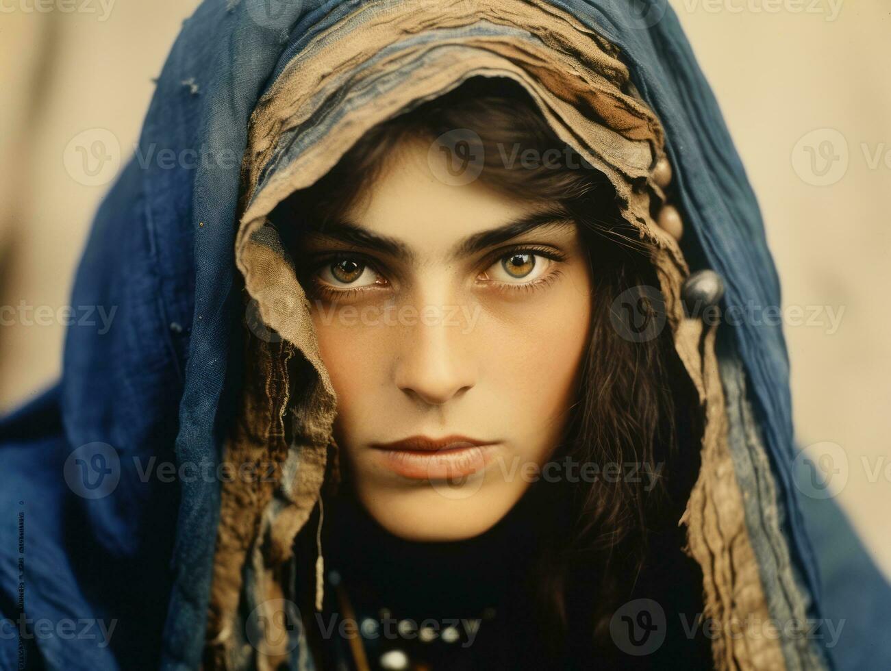 Old colored photograph of arabian woman from early 1900s AI Generative photo