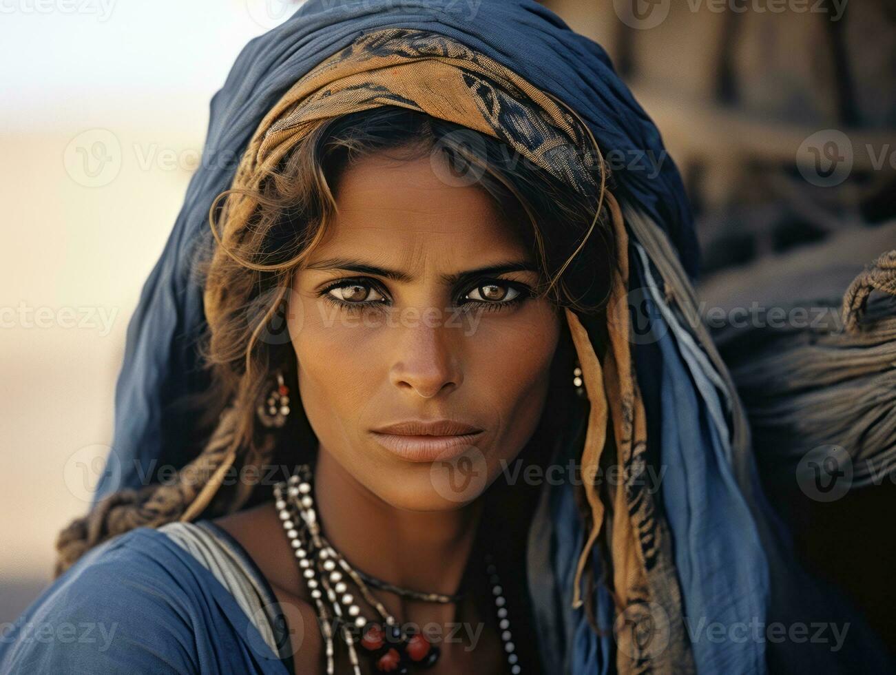 Old colored photograph of arabian woman from early 1900s AI Generative photo