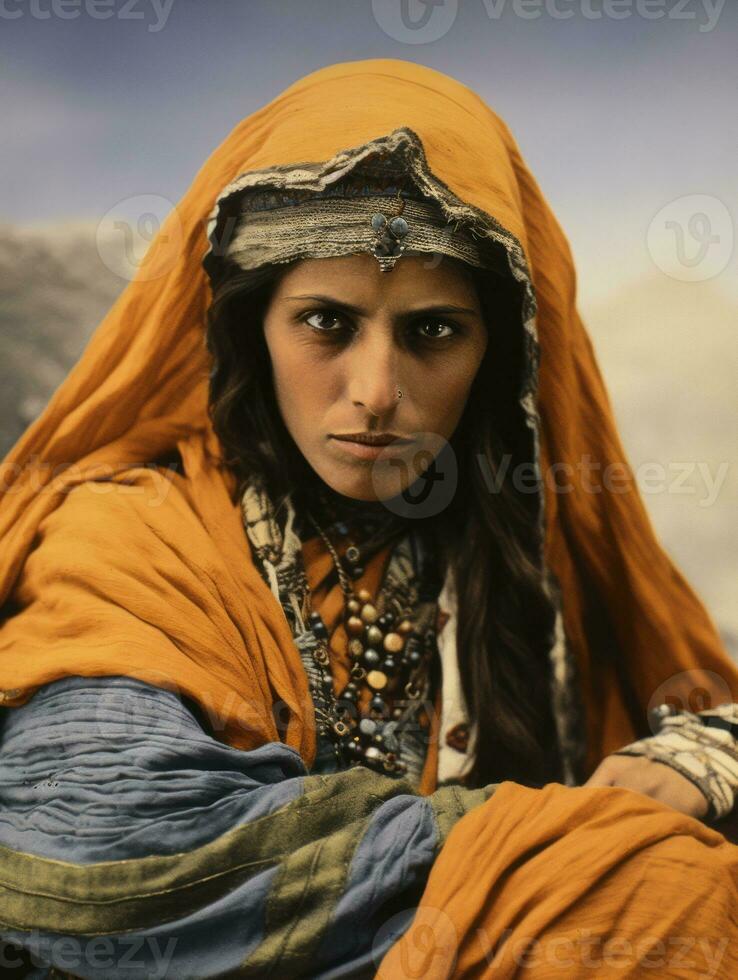Old colored photograph of arabian woman from early 1900s AI Generative photo