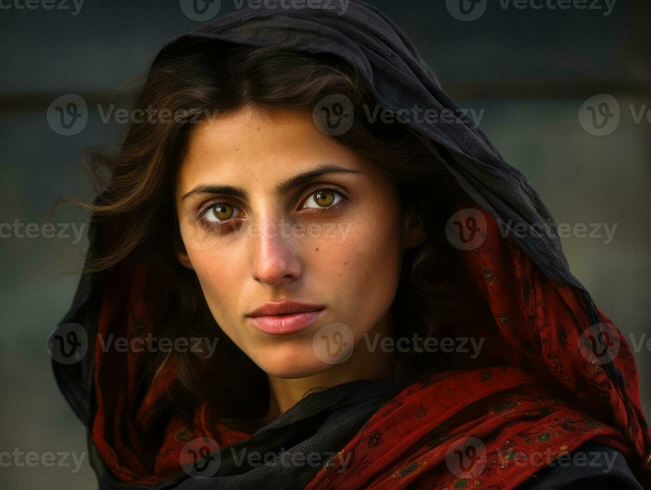 Old colored photograph of arabian woman from early 1900s AI Generative photo