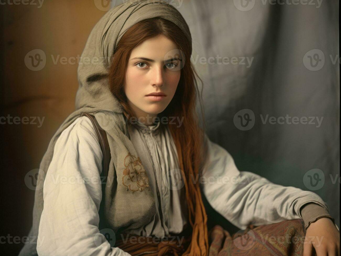 Old colored photograph of arabian woman from early 1900s AI Generative photo