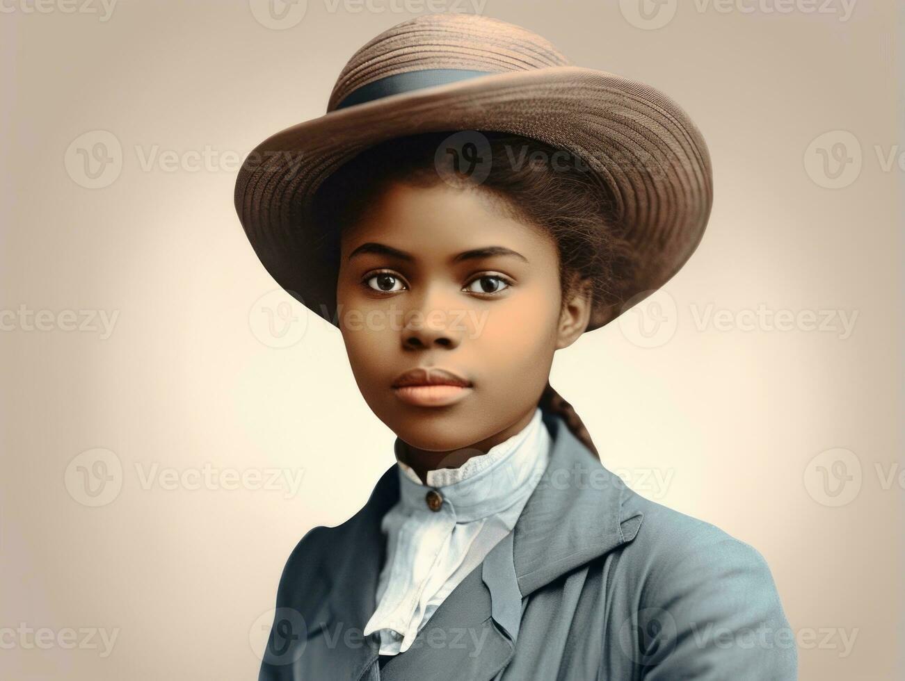Old colored photograph of a black woman from the early 1900s AI Generative photo