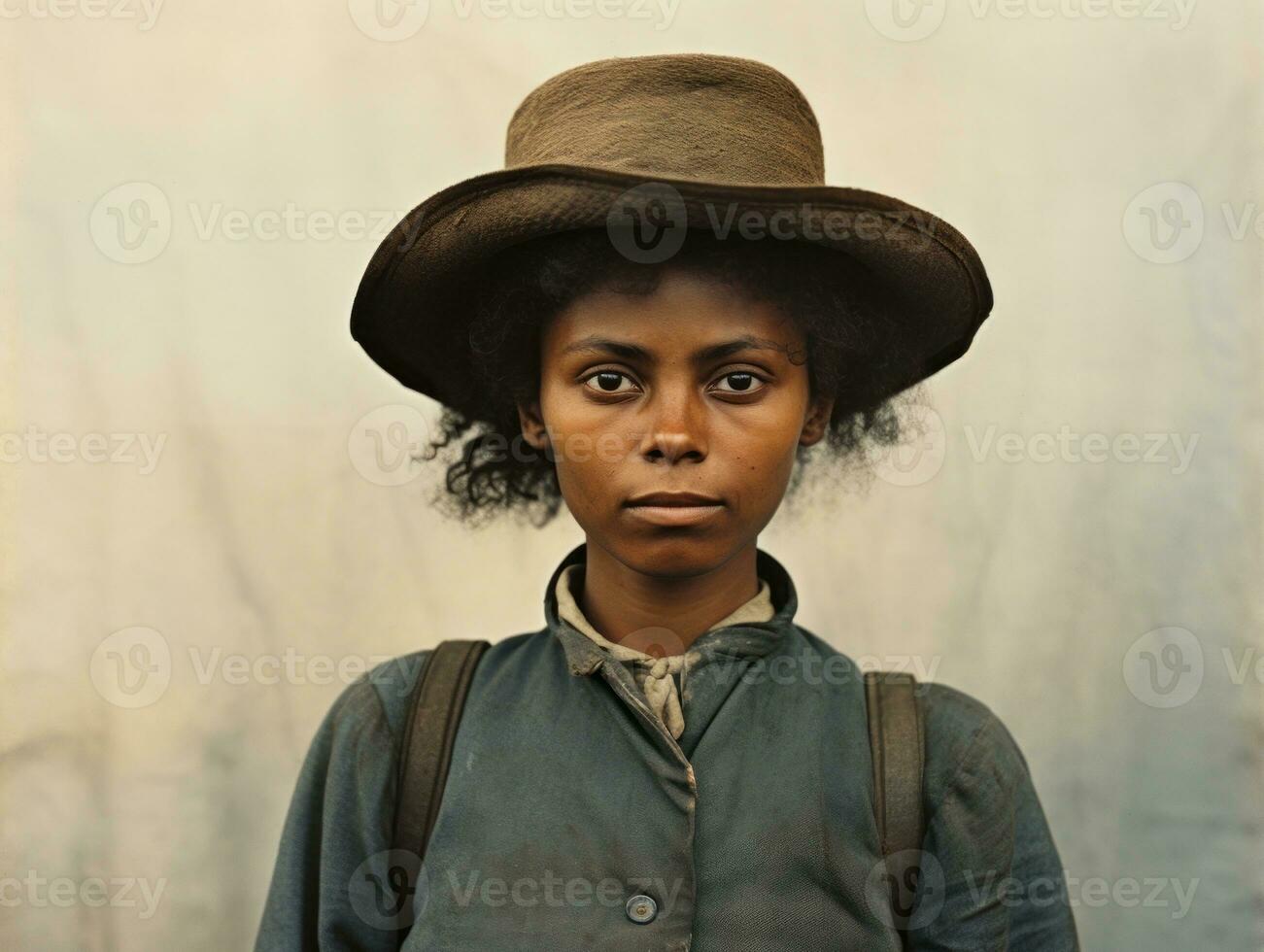 Old colored photograph of a black woman from the early 1900s AI Generative photo