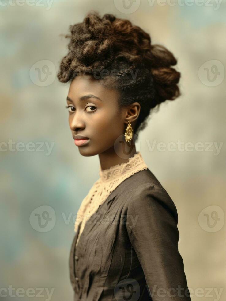 Old colored photograph of a black woman from the early 1900s AI Generative photo