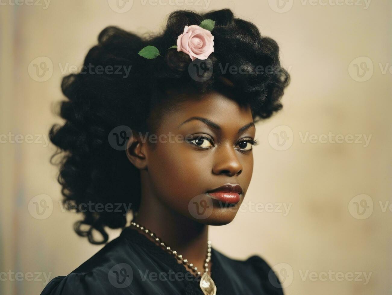 Old colored photograph of a black woman from the early 1900s AI Generative photo