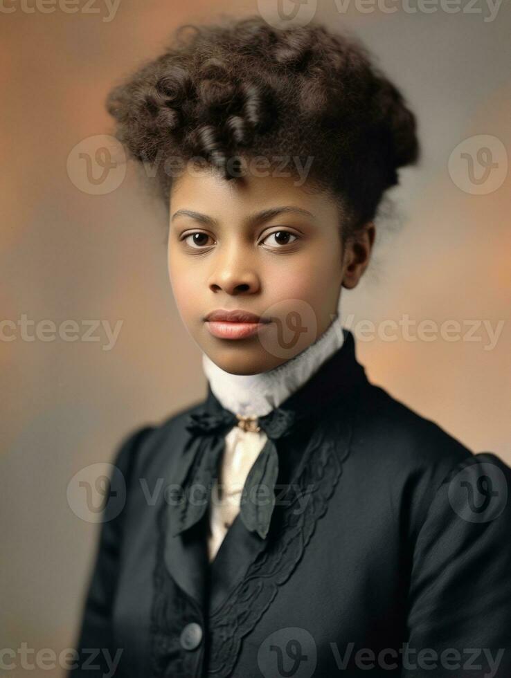 Old colored photograph of a black woman from the early 1900s AI Generative photo