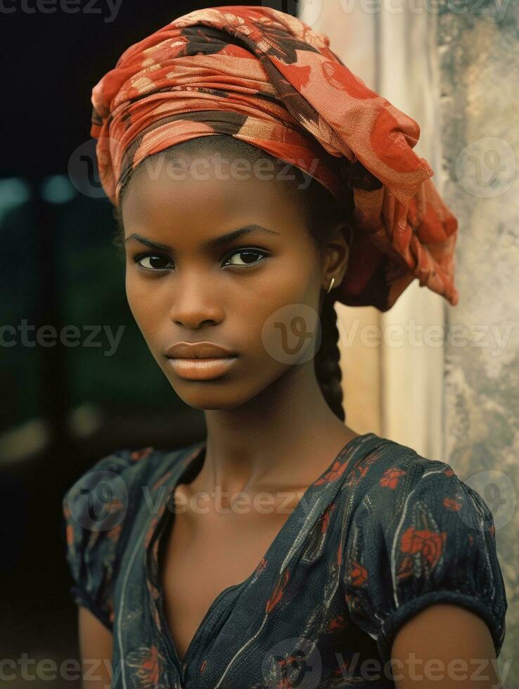 Old colored photograph of a black woman from the early 1900s AI Generative photo