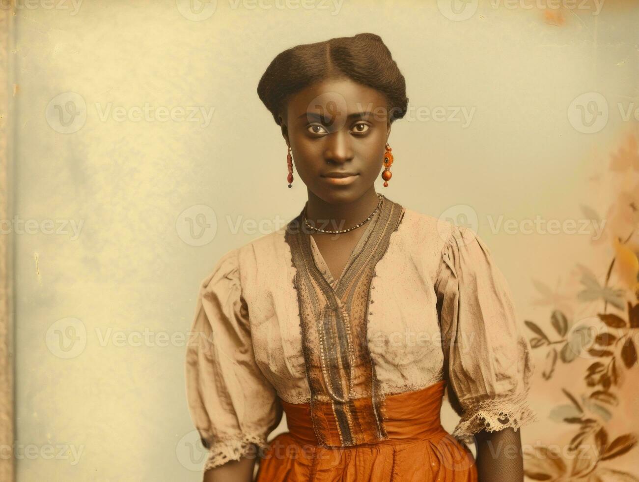 antiguo de colores fotografía de un negro mujer desde el temprano 1900 ai generativo foto