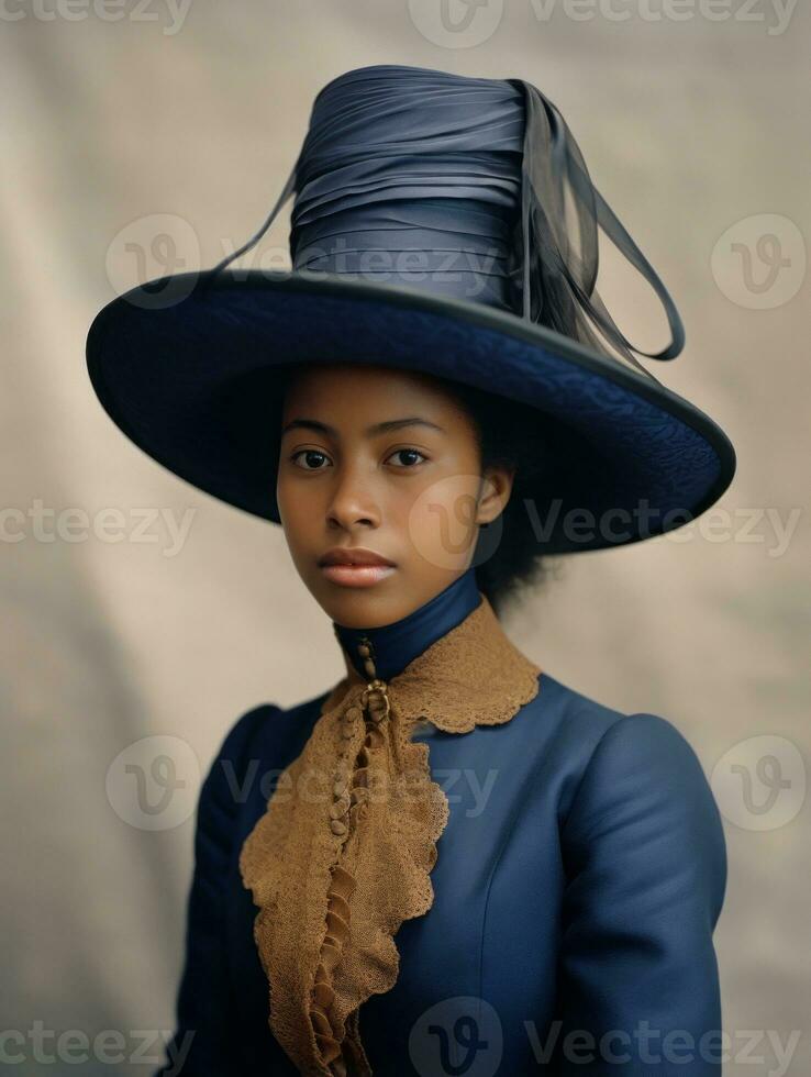 Old colored photograph of a black woman from the early 1900s AI Generative photo