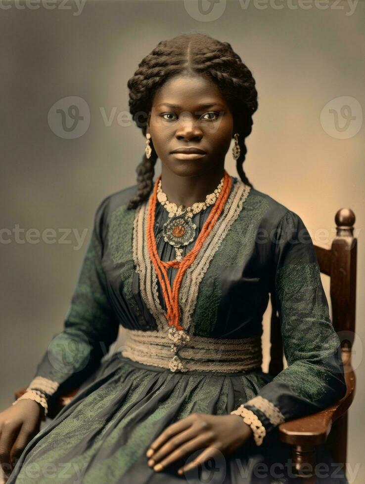 Old colored photograph of a black woman from the early 1900s AI Generative photo