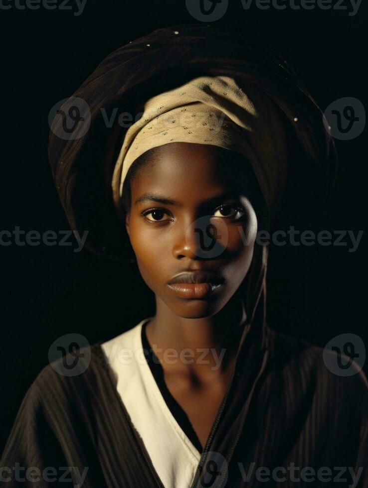 Old colored photograph of a black woman from the early 1900s AI Generative photo